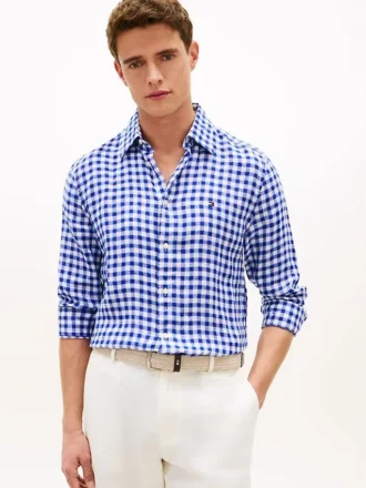 Chemise en lin vichy, coupe classique