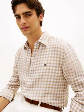 Chemise en lin vichy, coupe classique