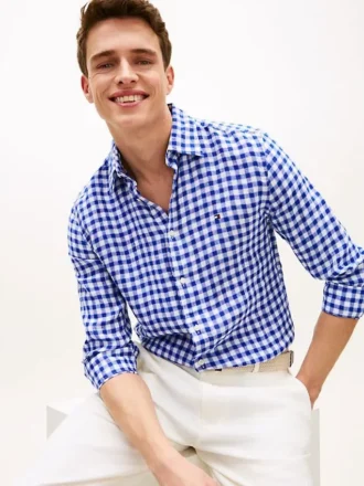 Chemise en lin vichy, coupe classique