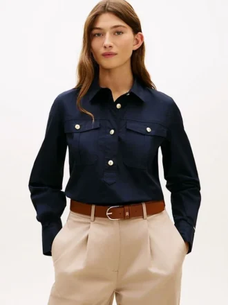 Chemise en popeline à boutons dorés, coupe décontractée