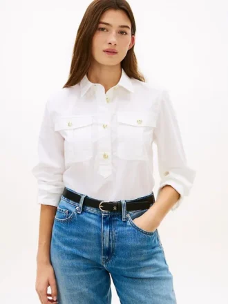 Chemise en popeline à boutons dorés, coupe décontractée