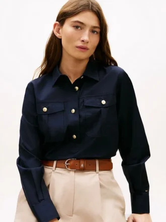 Chemise en popeline à boutons dorés, coupe décontractée