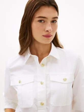 Chemise en popeline à boutons dorés, coupe décontractée