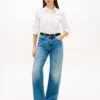 Chemise en popeline à boutons dorés, coupe décontractée Chemise en popeline à boutons dorés, coupe décontractée