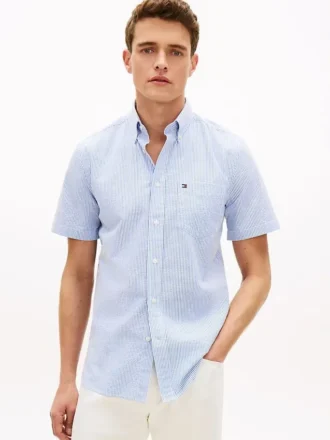 Chemise en seersucker rayé, coupe classique
