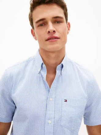 Chemise en seersucker rayé, coupe classique