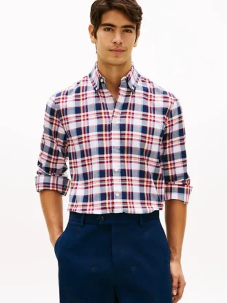 Chemise en sergé à carreaux audacieux, coupe classique