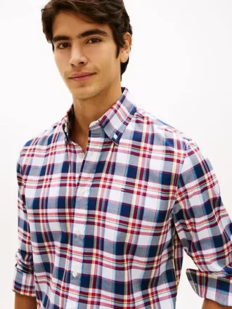 Chemise en sergé à carreaux audacieux, coupe classique