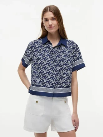 Chemise en voile à monogramme script sur toute la surface