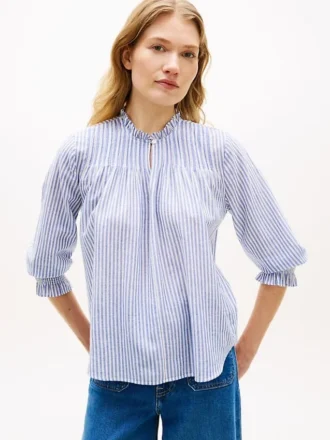 Chemise en voile à plis creux et bordure à volants