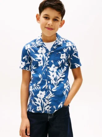Chemise à fleurs en mélange lin-coton pour enfant