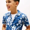 Chemise à fleurs en mélange lin-coton pour enfant