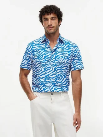 Chemise imprimée feuilles de palmier au toucher papier