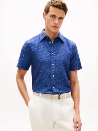 Chemise jacquard à imprimé palmiers