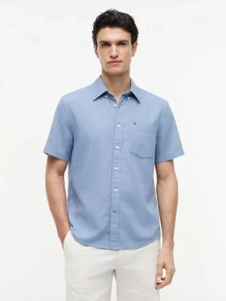 Chemise à manches courtes en lin mélangé, coupe classique