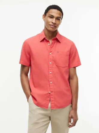 Chemise à manches courtes en lin mélangé, coupe classique