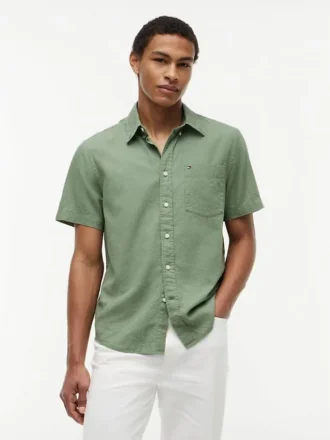 Chemise à manches courtes en lin mélangé, coupe classique