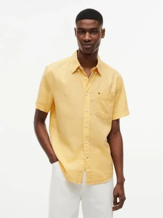 Chemise à manches courtes en lin mélangé, coupe classique