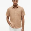 Chemise à manches courtes en lin mélangé, coupe classique