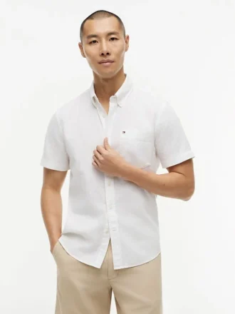 Chemise à manches courtes en lin mélangé, coupe classique