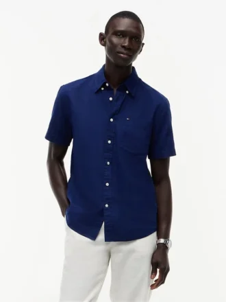 Chemise à manches courtes en lin mélangé, coupe classique