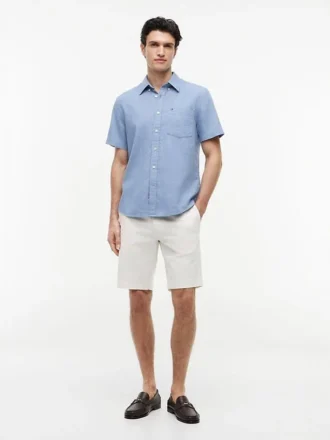 Chemise à manches courtes en lin mélangé, coupe classique