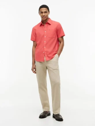 Chemise à manches courtes en lin mélangé, coupe classique