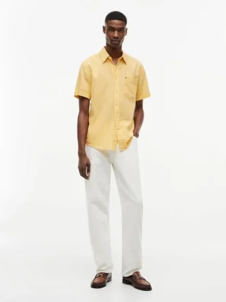 Chemise à manches courtes en lin mélangé, coupe classique