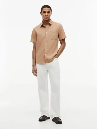 Chemise à manches courtes en lin mélangé, coupe classique