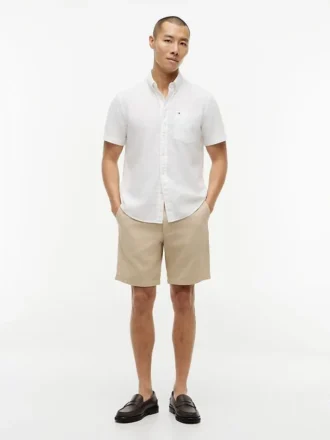 Chemise à manches courtes en lin mélangé, coupe classique