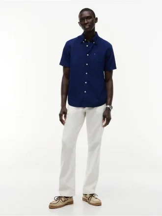 Chemise à manches courtes en lin mélangé, coupe classique