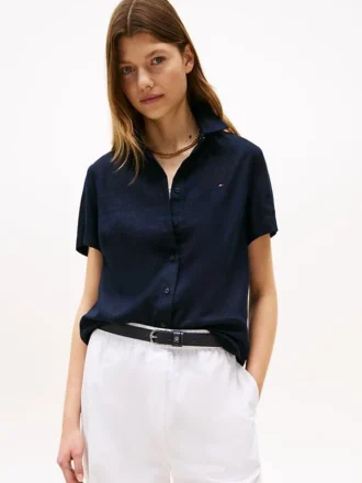 Chemise à manches courtes en mélange de lin