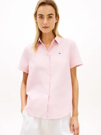 Chemise à manches courtes en mélange de lin