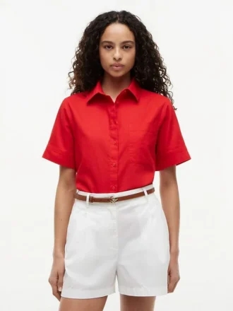 Chemise à manches courtes en mélange de lin