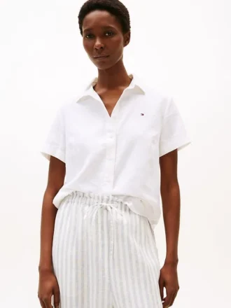 Chemise à manches courtes en mélange de lin