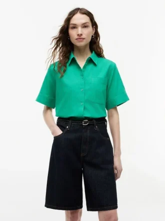 Chemise à manches courtes en mélange de lin