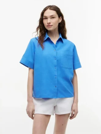 Chemise à manches courtes en mélange de lin