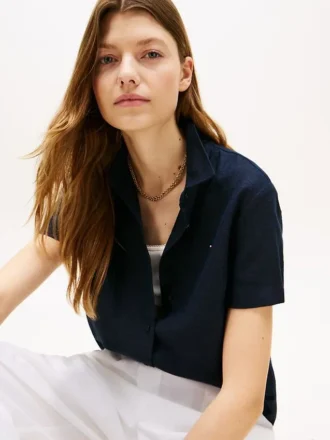 Chemise à manches courtes en mélange de lin