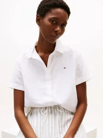 Chemise à manches courtes en mélange de lin