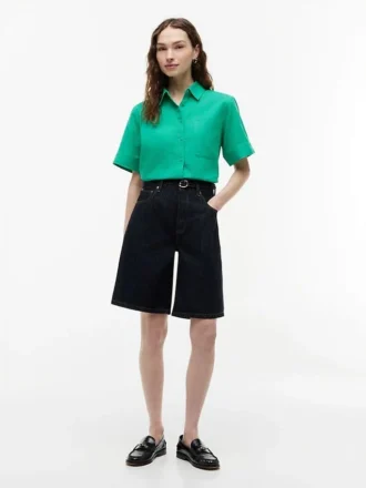 Chemise à manches courtes en mélange de lin