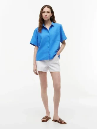 Chemise à manches courtes en mélange de lin