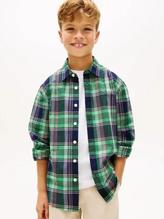 Chemise Oxford à carreaux extensible pour enfant