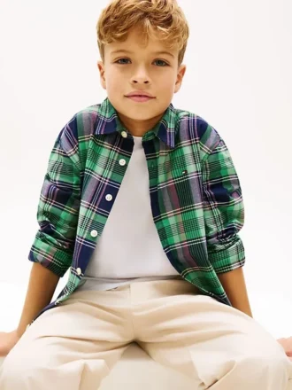 Chemise Oxford à carreaux extensible pour enfant