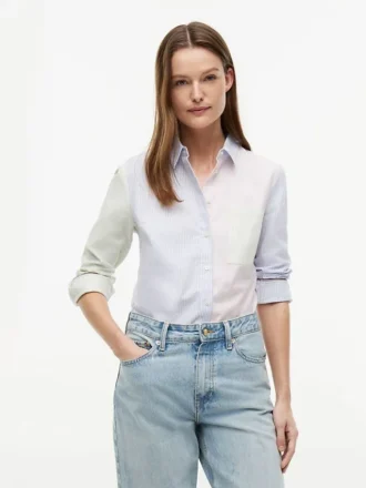 Chemise Oxford stretch à rayures mélangées