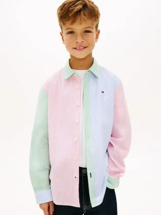 Chemise Oxford stretch à rayures mélangées pour enfant