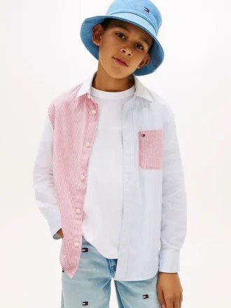 Chemise Oxford stretch à rayures mélangées pour enfant
