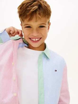 Chemise Oxford stretch à rayures mélangées pour enfant