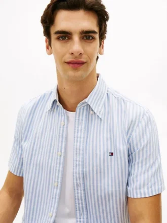 Chemise rayée en coton et lin