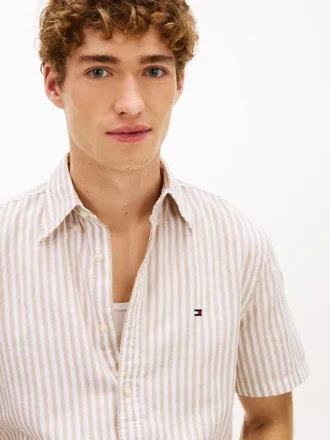 Chemise rayée en coton et lin