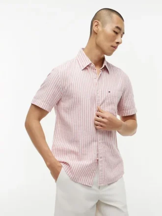 Chemise à rayures en mélange de lin, coupe classique